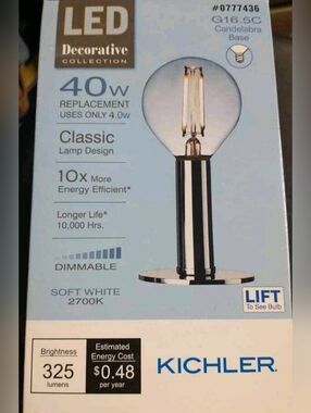 Lot Of 3 LIGHT BULB LED Kichler Decorative Collection 40-Watt SOFT WHITE G16.5C